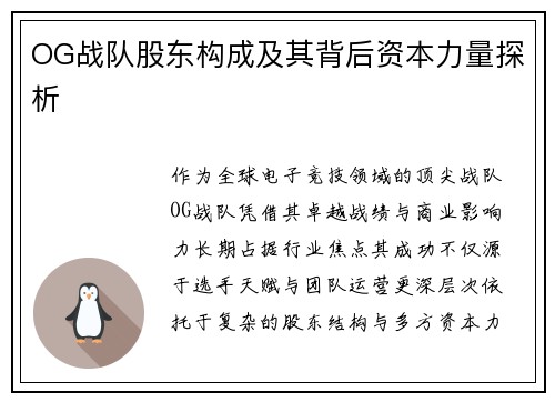 OG战队股东构成及其背后资本力量探析